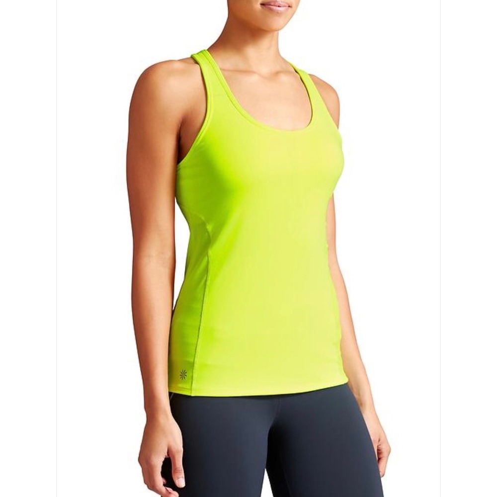 Athleta‎ Momentum Tank Top Womens Medium Neon Yellow Activewear Workout Athletic